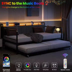 Struttura Divano Letto a Giorno Doppio GustoWave con Luci LED, Stazione di Ricarica, Testiera Contenitore, Letto Estraibile Pop-Up