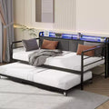 GustoWave Twin Daybed Frame with LED Lights Charging Station Storage Headboard, Pop Up Trundle
