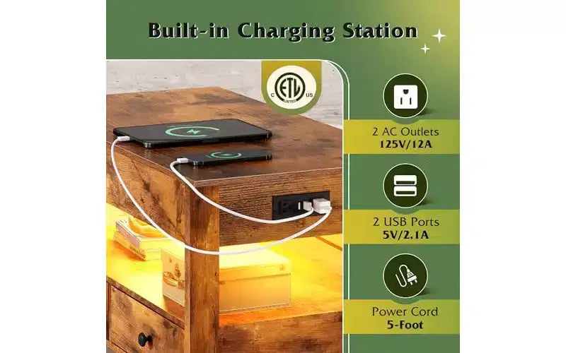 DEXYLLO Tavolino da caffè, Tavolino Salotto Trasformabile con 2 Cassetti, Luce LED, Ampio Spazio di Archiviazione e Ripiano Aperto