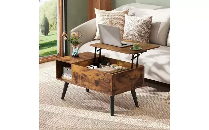 DEXYLLO Tavolino da caffè per soggiorno, Tavolino piccolo con contenitore, Tavolino da pranzo moderno in legno con piano sollevabile e ripiano portaoggetti