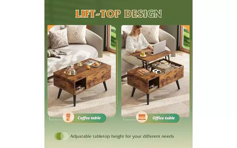 DEXYLLO Tavolino da caffè per soggiorno, Tavolino piccolo con contenitore, Tavolino da pranzo moderno in legno con piano sollevabile e ripiano portaoggetti