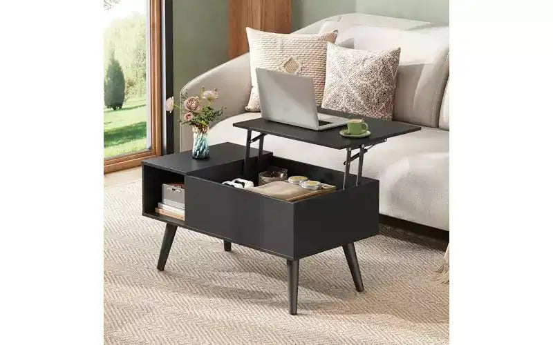 DEXYLLO Tavolino da caffè per soggiorno, Tavolino piccolo con contenitore, Tavolino da pranzo moderno in legno con piano sollevabile e ripiano portaoggetti