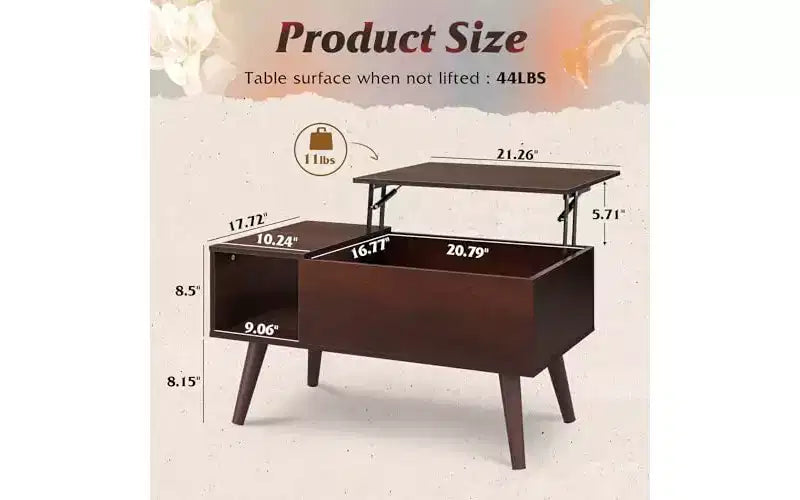 DEXYLLO Tavolino da caffè per soggiorno, Tavolino piccolo con contenitore, Tavolino da pranzo moderno in legno con piano sollevabile e ripiano portaoggetti