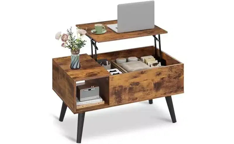 DEXYLLO Tavolino da caffè per soggiorno, Tavolino piccolo con contenitore, Tavolino da pranzo moderno in legno con piano sollevabile e ripiano portaoggetti