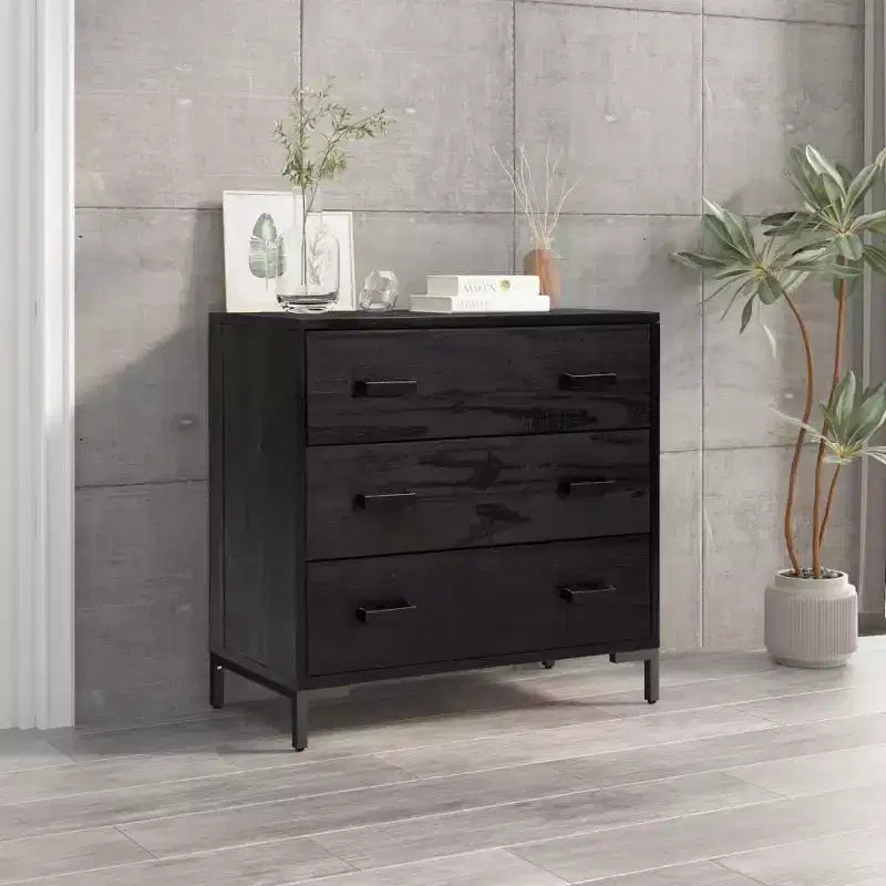 vidaXL Cassettiera Nera Legno massello di pino, legno ingegnerizzato, metallo