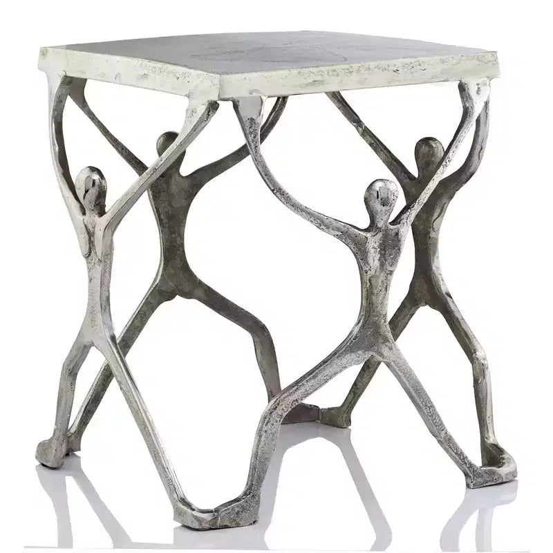 HomeRoots 18 Silver And Antiqued White Aluminum Square End Table