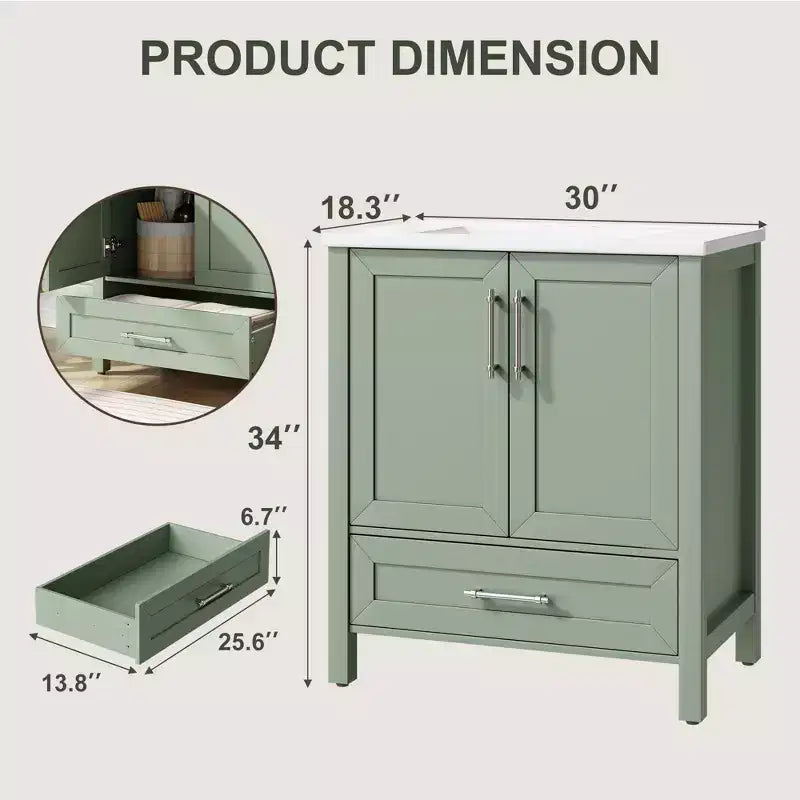 Mobile Bagno Monoblocco Moderno con Lavabo Singolo in Ceramica - Mobiletto con Ante e Cassetti a Chiusura Ammortizzata