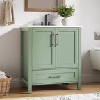 Mobile Bagno Monoblocco Moderno con Lavabo Singolo in Ceramica - Mobiletto con Ante e Cassetti a Chiusura Ammortizzata