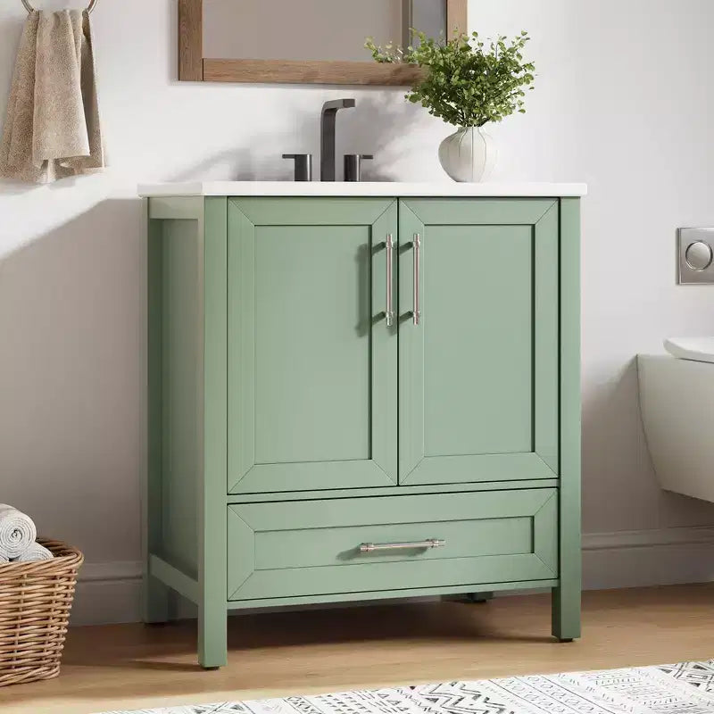 Mobile Bagno Monoblocco Moderno con Lavabo Singolo in Ceramica - Mobiletto con Ante e Cassetti a Chiusura Ammortizzata