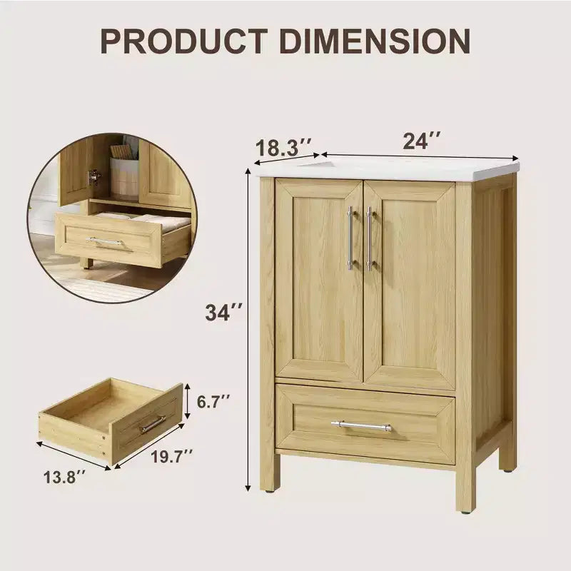 Mobile Bagno Monoblocco Moderno con Lavabo Singolo in Ceramica - Mobiletto con Ante e Cassetti a Chiusura Ammortizzata