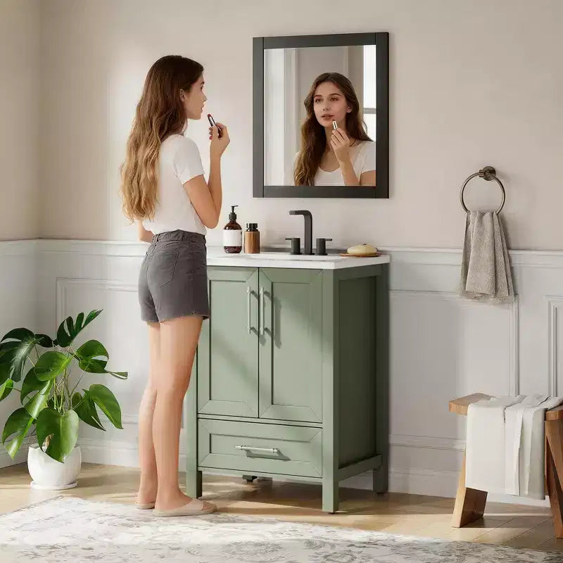 Mobile Bagno Monoblocco Moderno con Lavabo Singolo in Ceramica - Mobiletto con Ante e Cassetti a Chiusura Ammortizzata