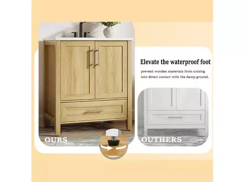 Mobile Bagno Monoblocco Moderno con Lavabo Singolo in Ceramica - Mobiletto con Ante e Cassetti a Chiusura Ammortizzata