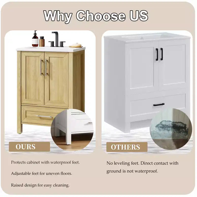 Mobile Bagno Monoblocco Moderno con Lavabo Singolo in Ceramica - Mobiletto con Ante e Cassetti a Chiusura Ammortizzata