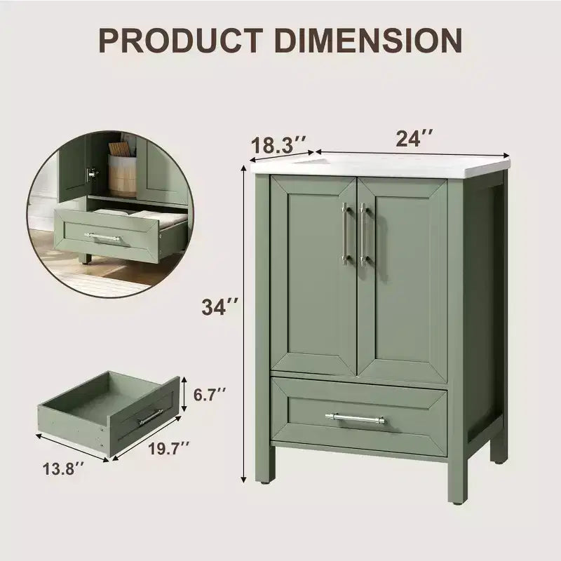 Mobile Bagno Monoblocco Moderno con Lavabo Singolo in Ceramica - Mobiletto con Ante e Cassetti a Chiusura Ammortizzata