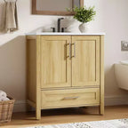 Mobile Bagno Monoblocco Moderno con Lavabo Singolo in Ceramica - Mobiletto con Ante e Cassetti a Chiusura Ammortizzata