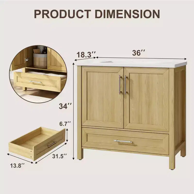 Mobile Bagno Monoblocco Moderno con Lavabo Singolo in Ceramica - Mobiletto con Ante e Cassetti a Chiusura Ammortizzata