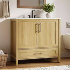 Mobile Bagno Monoblocco Moderno con Lavabo Singolo in Ceramica - Mobiletto con Ante e Cassetti a Chiusura Ammortizzata