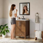 Mobile Bagno Monoblocco Moderno con Lavabo Singolo in Ceramica - Mobiletto con Ante e Cassetti a Chiusura Ammortizzata