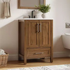 Mobile Bagno Monoblocco Moderno con Lavabo Singolo in Ceramica - Mobiletto con Ante e Cassetti a Chiusura Ammortizzata