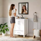 Mobile Bagno Monoblocco Moderno con Lavabo Singolo in Ceramica - Mobiletto con Ante e Cassetti a Chiusura Ammortizzata