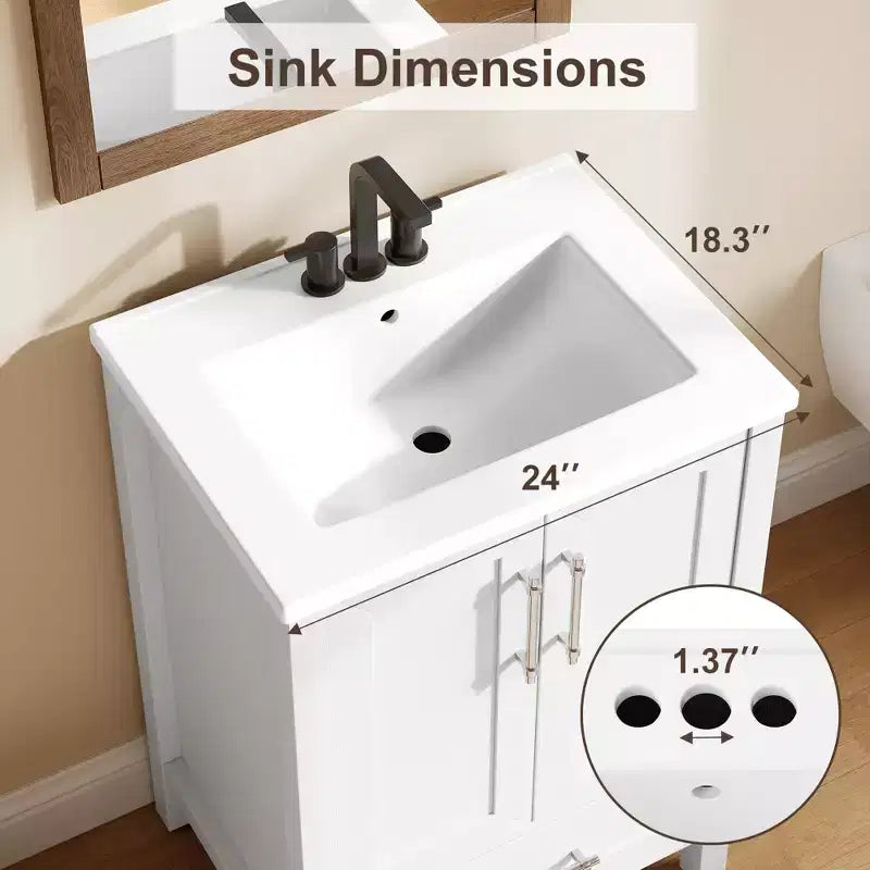 Mobile Bagno Monoblocco Moderno con Lavabo Singolo in Ceramica - Mobiletto con Ante e Cassetti a Chiusura Ammortizzata