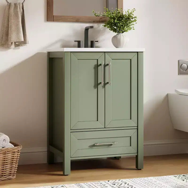 Mobile Bagno Monoblocco Moderno con Lavabo Singolo in Ceramica - Mobiletto con Ante e Cassetti a Chiusura Ammortizzata