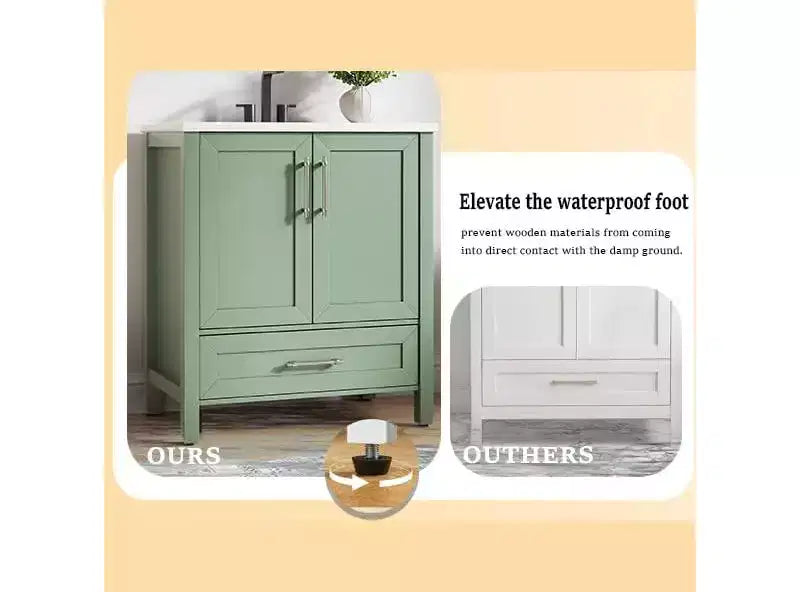 Mobile Bagno Monoblocco Moderno con Lavabo Singolo in Ceramica - Mobiletto con Ante e Cassetti a Chiusura Ammortizzata