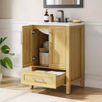 Mobile Bagno Monoblocco Moderno con Lavabo Singolo in Ceramica - Mobiletto con Ante e Cassetti a Chiusura Ammortizzata