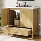 Mobile Bagno Monoblocco Moderno con Lavabo Singolo in Ceramica - Mobiletto con Ante e Cassetti a Chiusura Ammortizzata