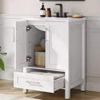 Mobile Bagno Monoblocco Moderno con Lavabo Singolo in Ceramica - Mobiletto con Ante e Cassetti a Chiusura Ammortizzata