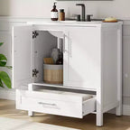 Mobile Bagno Monoblocco Moderno con Lavabo Singolo in Ceramica - Mobiletto con Ante e Cassetti a Chiusura Ammortizzata