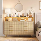 47.2 Wide Drawers Dresser with Gold Handle, Lights and Charging Station for Bedroom