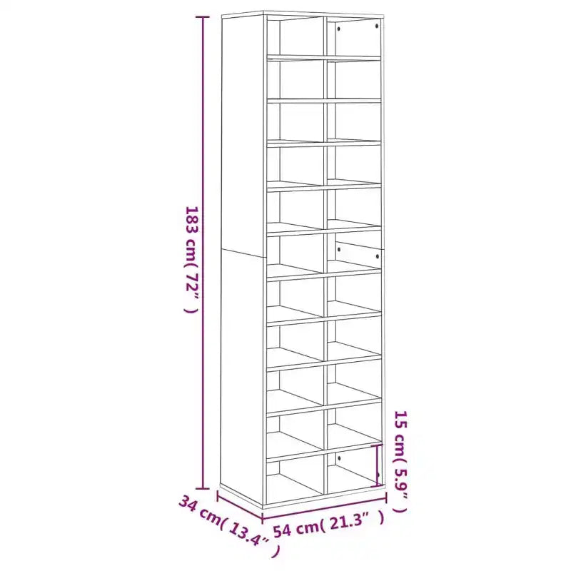 vidaXL Scarpiera Nera in Legno Multistrato 54x34x183 cm Scarpiera