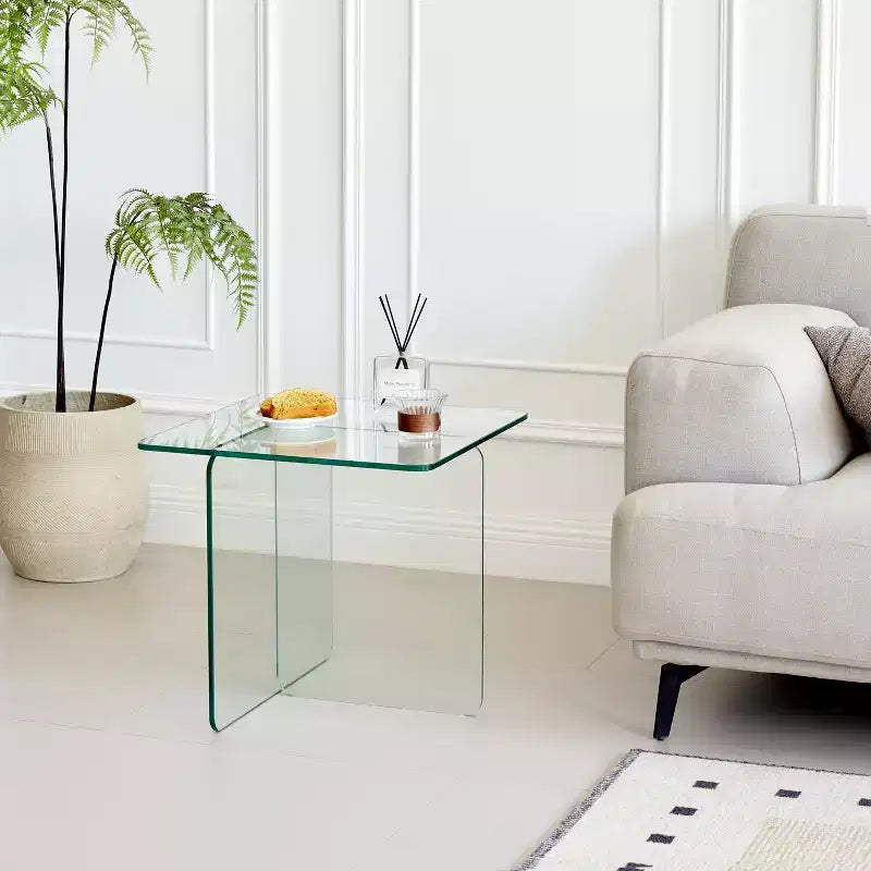 GDFStudio Verna Table d'appoint carrée moderne en verre trempé