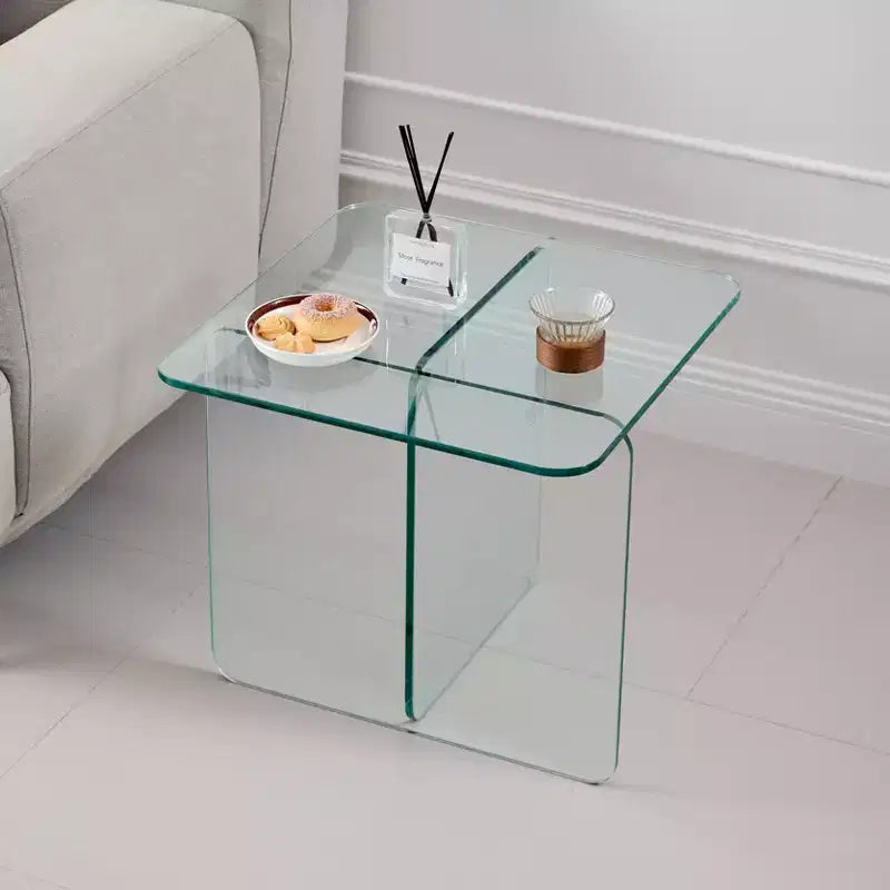 GDFStudio Verna Table d'appoint carrée moderne en verre trempé