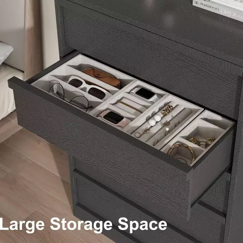 Cassettiera a 7 cassetti per camera da letto, Comò alto e moderno da 46 pollici con contenitore, Organizzatore cassettiera in legno per ingresso, soggiorno, camera da letto