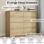 Comò in legno con 8 cassetti, armadio moderno alto con contenitore profondo, cassettiere in legno stile metà secolo con piano ampio per camera da letto, soggiorno