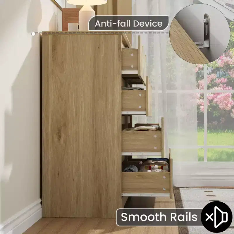 Comò in legno con 8 cassetti, armadio moderno alto con contenitore profondo, cassettiere in legno stile metà secolo con piano ampio per camera da letto, soggiorno