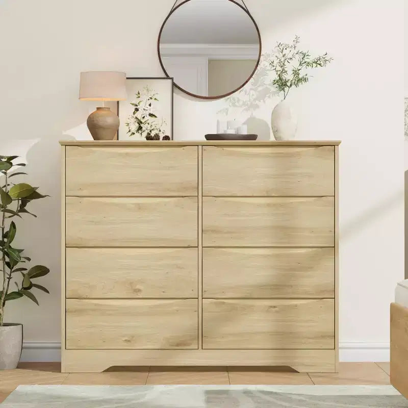 Comò in legno con 8 cassetti, armadio moderno alto con contenitore profondo, cassettiere in legno stile metà secolo con piano ampio per camera da letto, soggiorno