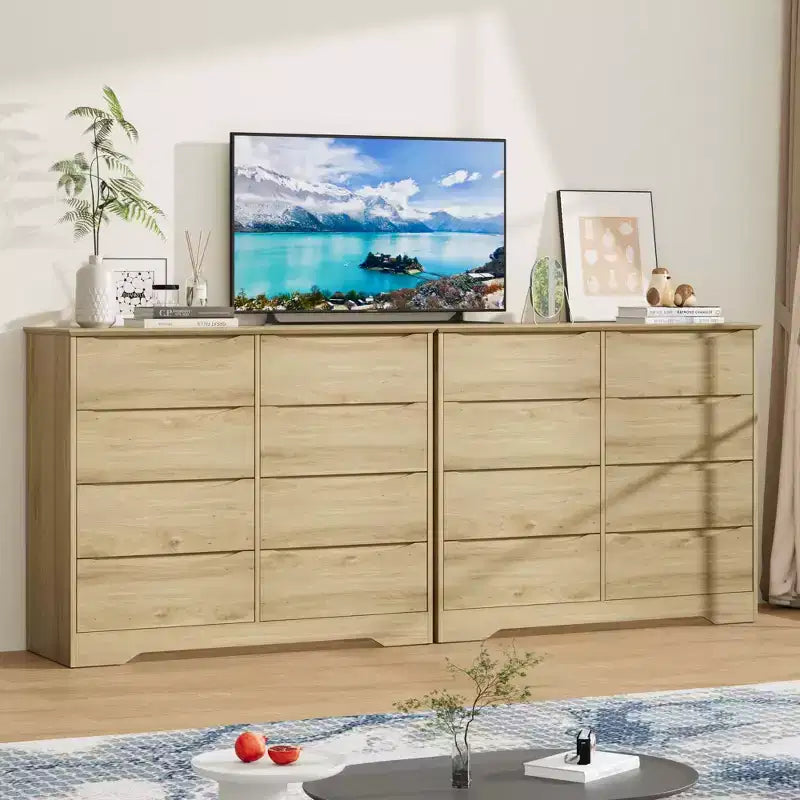 Comò in legno con 8 cassetti, armadio moderno alto con contenitore profondo, cassettiere in legno stile metà secolo con piano ampio per camera da letto, soggiorno
