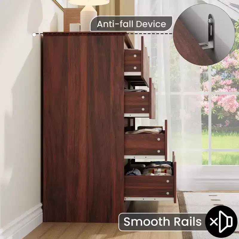 Comò in legno con 8 cassetti, armadio moderno alto con contenitore profondo, cassettiere in legno stile metà secolo con piano ampio per camera da letto, soggiorno