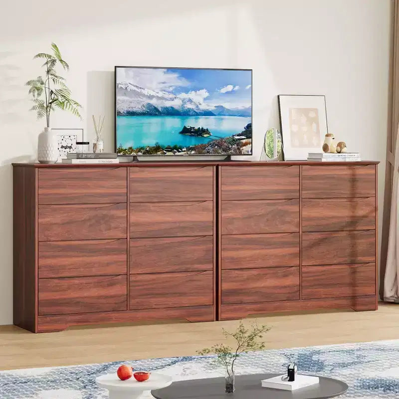 Comò in legno con 8 cassetti, armadio moderno alto con contenitore profondo, cassettiere in legno stile metà secolo con piano ampio per camera da letto, soggiorno
