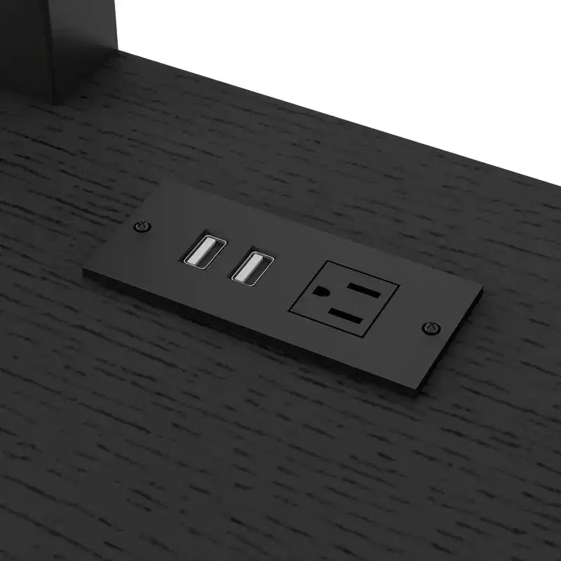 Letto a Castello a L in Metallo, una Piazza e Mezza, con USB, Letto a Soppalco Singolo con Scrivania e Armadio Integrato, Nero
