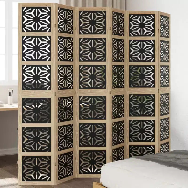 vidaXL Divisorio per Stanza a 6 Pannelli Legno Massello di Paulownia Marrone e Nero
