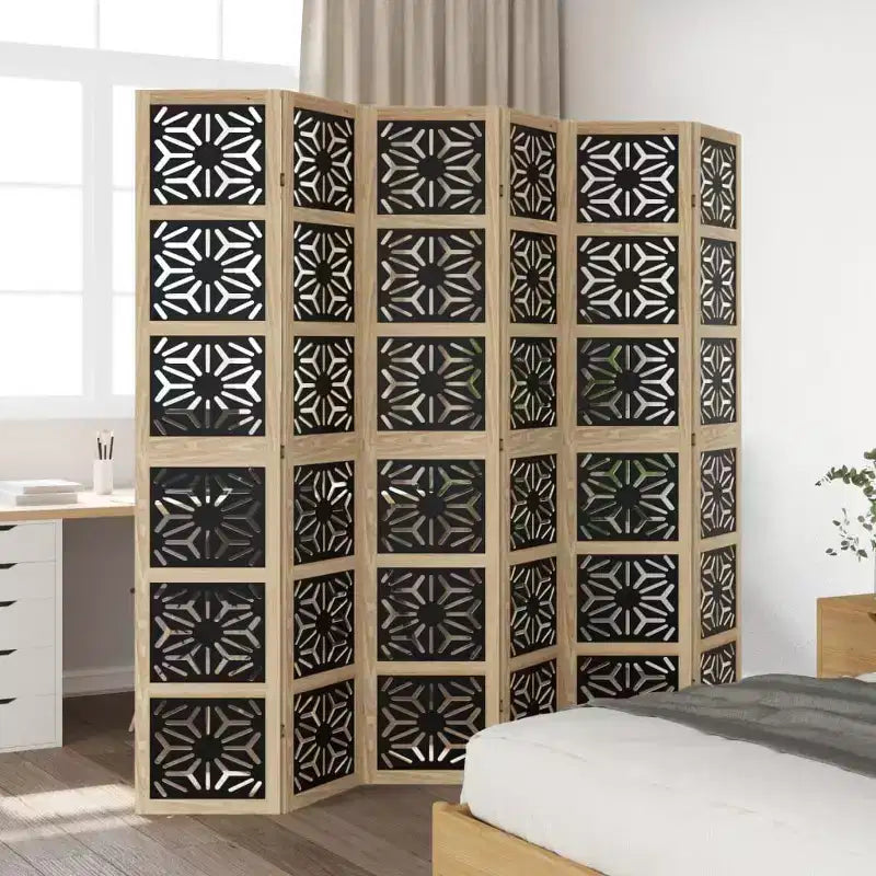 vidaXL Divisorio per Stanza a 6 Pannelli Legno Massello di Paulownia Marrone e Nero