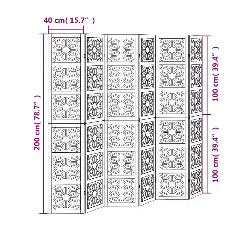 vidaXL Divisorio per Stanza a 6 Pannelli Legno Massello di Paulownia Marrone e Nero
