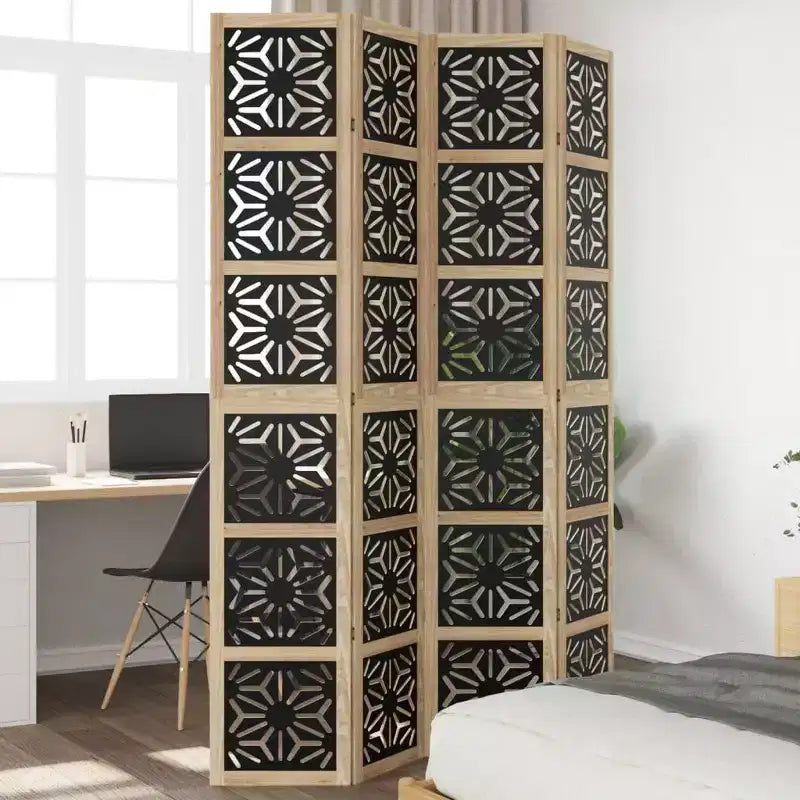 vidaXL Paravento a 4 Pannelli Legno Massello di Paulownia Marrone e Nero