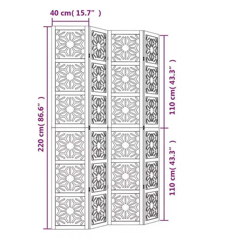 vidaXL Paravento a 4 Pannelli Legno Massello di Paulownia Marrone e Nero