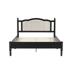 FAMYYT Letto Matrimoniale con Piattaforma in Legno, Testiera in Rattan Naturale e Supporto a Doghe in Legno, Facile da Montare