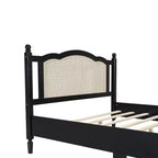 FAMYYT Letto Matrimoniale con Piattaforma in Legno, Testiera in Rattan Naturale e Supporto a Doghe in Legno, Facile da Montare